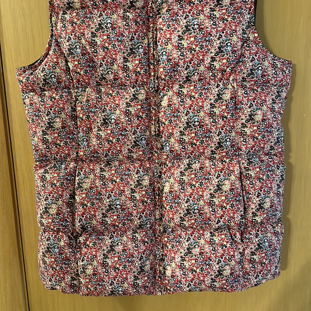 Lands End Kids Girls Floral Full Zip Quilted Vest Pink Brown Size Large 14 - Picture 3 of 8
